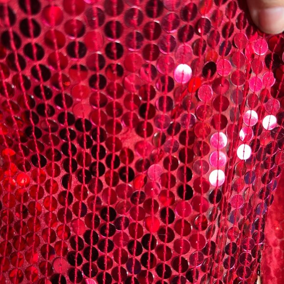 Vintage OLEG CASSINI 12 Open Back True Red Sequin Dress 80s 90s Mob Wife Large - Picture 10 of 11